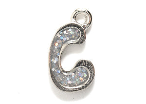 PW3200-C: Charm Letter C w/Glitter Silver 15mm-1PC