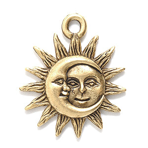 PW5769-AG: Charm Sun/crescent Moon Face Ant Gold 21m-1PC