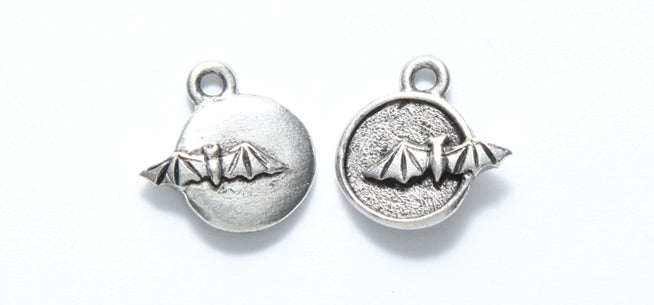 PW6310-S: Charm Bat In Full Moon Double Side Ant Pewter 15mm 1PC