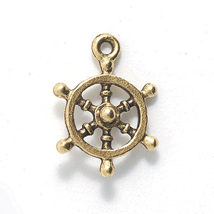 PW5108-AG: Charm Ships Wheel Ant Gold 15x19mm-1PC