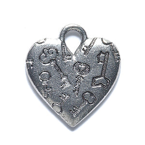 PW6273-S: Pewter Charm Heart W/Engraved Keys Silver 19mm-1PC