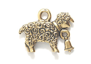 PW5621-AG: Charm Sheep W/Bell Ant Gold 13x16mm-1PC