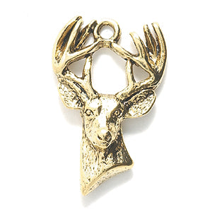 PW1718-AG: Charm Buck Deer Head Ant Gold 15x22mm - 1PC