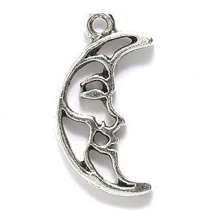 PW337-AS: Crescent Moon Charm Bright Silver 12x24mm-1PC