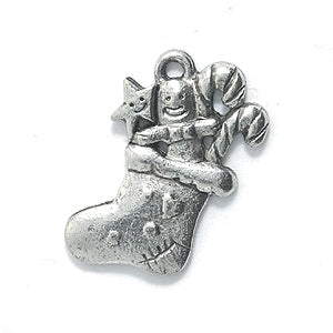 PW1427-S: Charm Christmas Stocking Silver 12x18mm-1PC