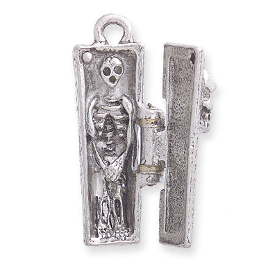 PW113-S: Charm Hinged Coffin w/Skull Ant Pewter 10x29mm 1PC