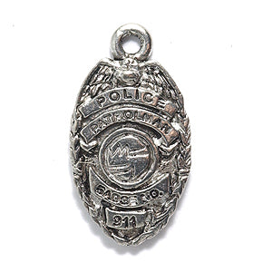 PW5839-S: Charm Police Badge Ant Pewter 12x22mm 1PC