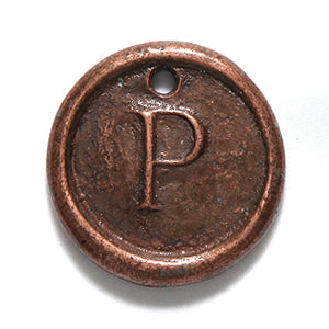 19PW955-PC: Wax Seal Ant Copper Letter Charm P 19mm