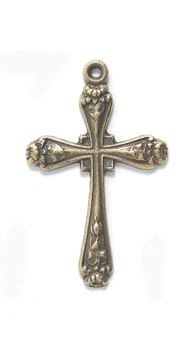 PW43-G: Pendant Cross Floral Ant Brass 26x41mm-1PC