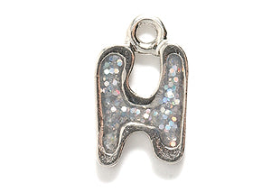 PW3200-H: Charm Letter H w/Glitter Silver 15mm-1PC