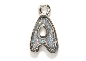 PW3200-A: Charm Letter A w/Glitter Silver 15mm-1PC