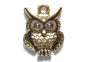 PW6271-AG: Pewter Charm Owl 16mm Ant Gold-1PC