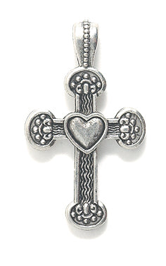 PW5703-S: Charm Cross W/Heart Silver 16x27mm-1PC