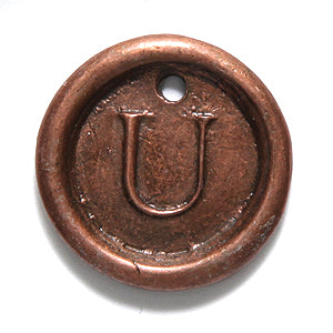 19PW955-UC: Wax Seal Ant Copper Letter Charm U 19mm