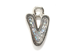 PW3200-V: Charm Letter V w/Glitter Silver 15mm-1PC