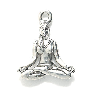 PW5661-S: Charm Woman Meditating Yoga Silver 20mm-1PC