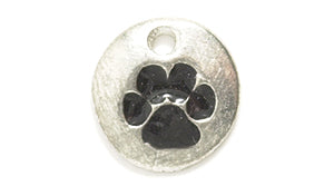 PW1717-BS: Charm Black Epoxy Paw Print Silver 12mm-1PC