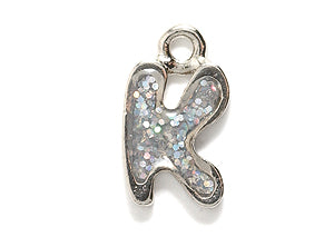 PW3200-K: Charm Letter K w/Glitter Silver 15mm-1PC