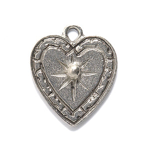 PW2021-S: Charm Heart w/Sun Burst Ant Pewter 19mm 1PC