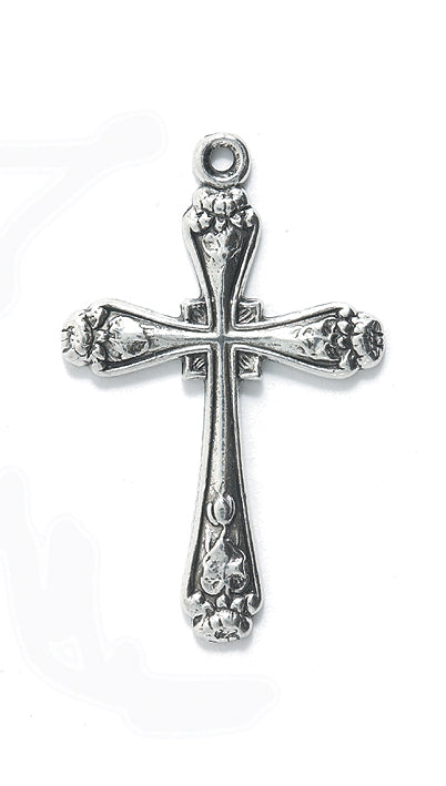 PW43-S: Pendant Cross Fancy Floral Ant Pewter 26x41mm 1PC