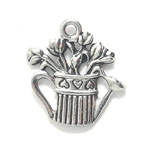 PW363-S: Charm Watering Can w/FLs Ant Pewter 20mm 1PC