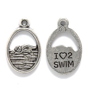 PW320-S: Pendant Swimmer/i Love To Swim Ant Pewter 20x22 1PC