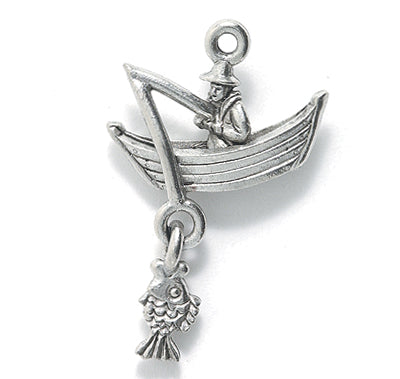 PW5139-S: Charm Boat W/Fisherman Silver 20x30mm-1PC