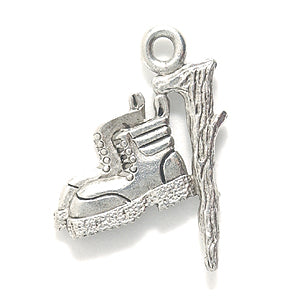 PW5660-S: Charm Hike Boot W/Walking Stick Silver 22mm-1PC