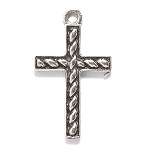 PW2019-S: Charm Cross Rope Design Ant Pewter 14x20mm 1PC