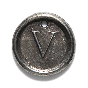 19PW955-V: Wax Seal Pewter Letter Charm V 19mm