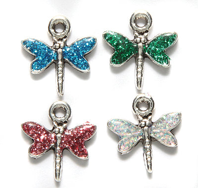 PW865-ES: Pendant Dragonfly Asst Colors Silver 14mm-1PC