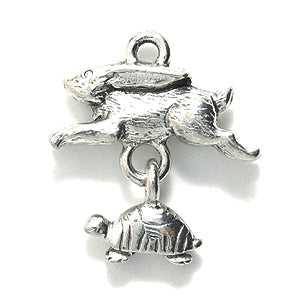 PW876-S: Charm Rabbit w/Tortoise Ant Pewter 19x20mm 1PC