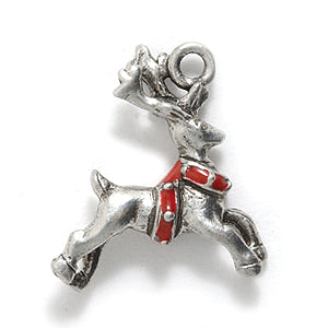 PW3138-ES: Charm Reindeer Epoxy Red Silver 17x19mm-1PC