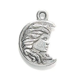 PW5673-S: Charm Moon W/Womans Face Silver 13x19mm-1PC