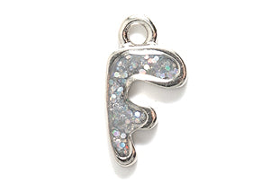 PW3200-F: Charm Letter F w/Glitter Silver 15mm-1PC