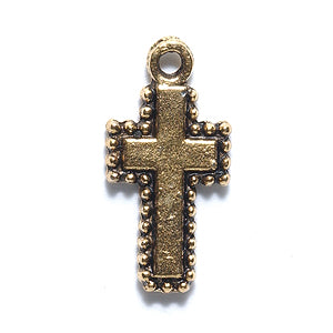 PW6279-AG: Pewter Cross W/Beaded Edge 20mm Ant Gold-1PC