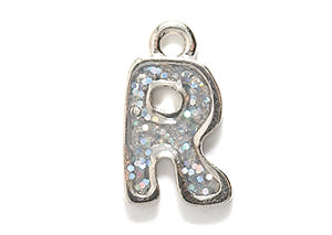 PW3200-R: Charm Letter R w/Glitter Silver 15mm-1PC