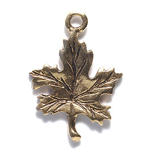 PW253-AG: Charm Maple Leaf Ant Gold 15x21mm - 1PC