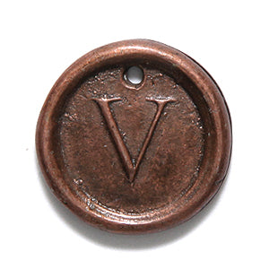 19PW955-VC: Wax Seal Ant Copper Letter Charm V 19mm