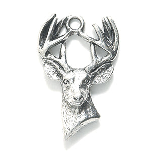 PW1718-S: Charm Buck/stag Deer Head Ant Pewter 15x22mm 1PC