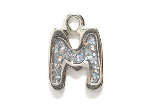 PW3200-M: Charm Letter M w/Glitter Silver 15mm-1PC