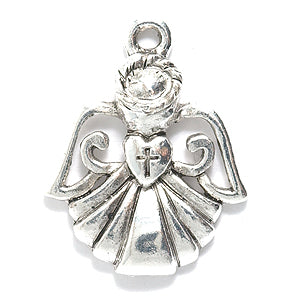 PW3585-AS: Charm Angel w/Heart Bright Silver 23mm-1PC