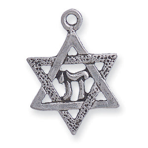 PW440-S: Charm Star Of David w/Chai Ant Pewter 22mm 1PC