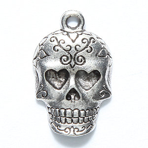 PW2266-S: Sugar Skull W/Heart Eyes 14x22mm Silver-1PC