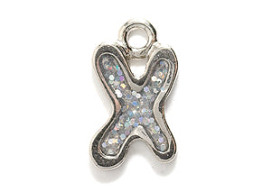 PW3200-X: Charm Letter X w/Glitter Silver 15mm-1PC