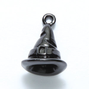 PW166-EB: Charm Witch Hat Black Epoxy 13x17mm-1PC