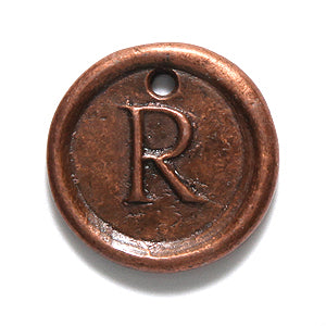 19PW955-RC: Wax Seal Ant Copper Letter Charm R 19mm