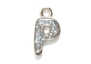 PW3200-P: Charm Letter P w/Glitter Silver 15mm-1PC