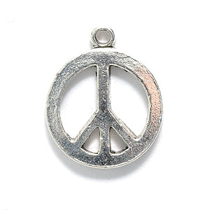 PW22-AS: Charm Peace Sign Bright Silver 15mm-1PC