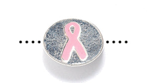 PW3374-ES: Bead Oval w/Pink Ribbon Bright Silver 12mm-1PC